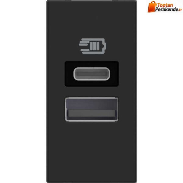 Bticino Classia USB Şarj Prizi Type C ve A 1M Siyah